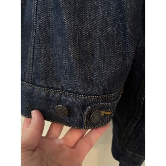 Gap Mens Fleece Lined Trucker Denim Jacket Sherpa Flag USA Size Medium - Picture 3 of 7